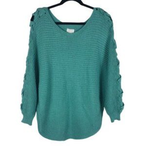 Caslon Teal Braided Sleeve Oversized Sweater